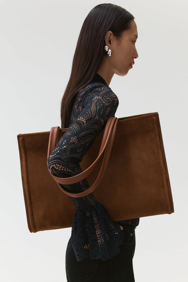 City Tote in Walnut — Large Suede Leather Tote | Beaufille