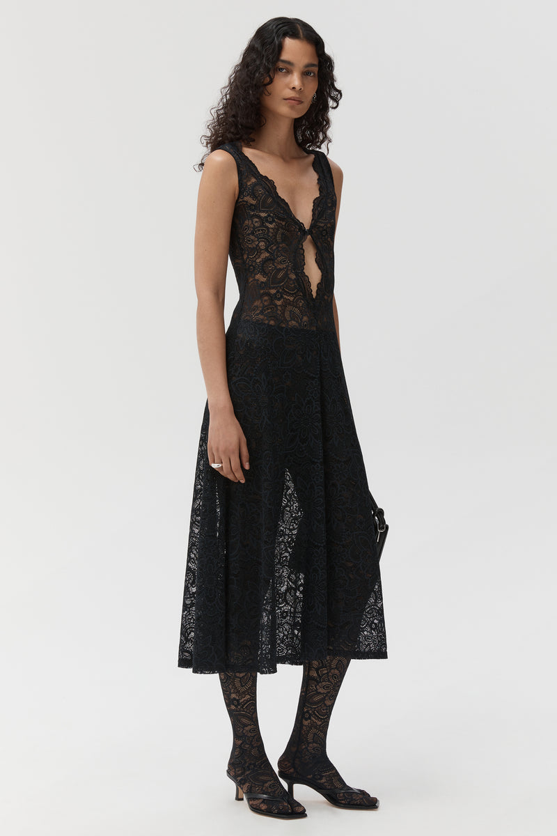 black lace trumpet dress Trumpet/Mermaid Lace Sleeveless Spaghetti Straps Black Formal Dresses main image 0